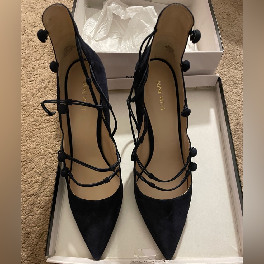 Navy Blue Suede Women Pumps Size 12 Narrow